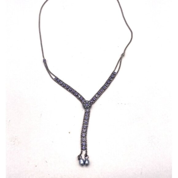 Liz Claiborne Y-Drop Lariat Crystal Ball Beaded Chain Necklace Elegant Formal - Picture 2 of 3